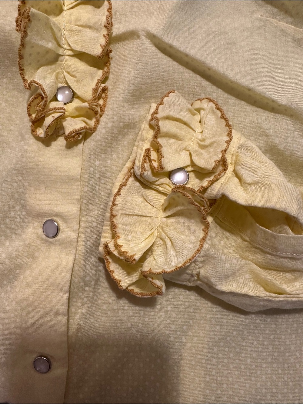 Vintage Prior Yellow Ruffle Pearl Snap Button-Up Blouse - Picture 6 of 6